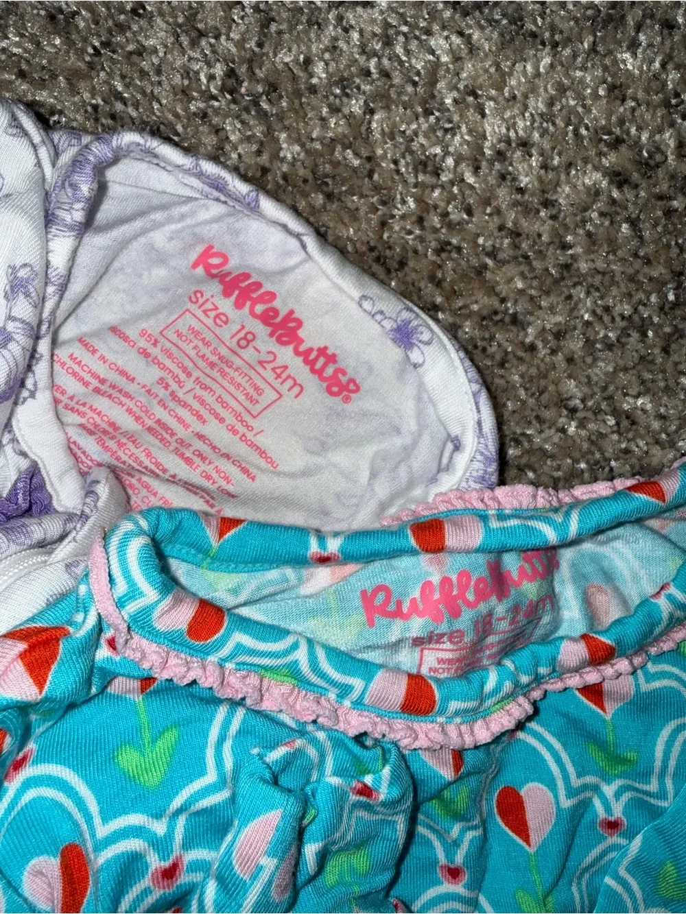 Ruffle Butts Purple Floral & Teal Pattern Footed Baby One-Pieces (2)
